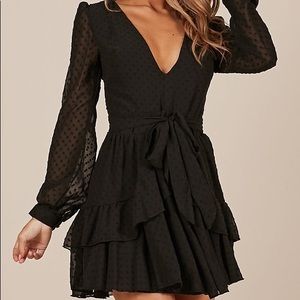 Showpo Swiss Dot Black Long Sleeved Dress